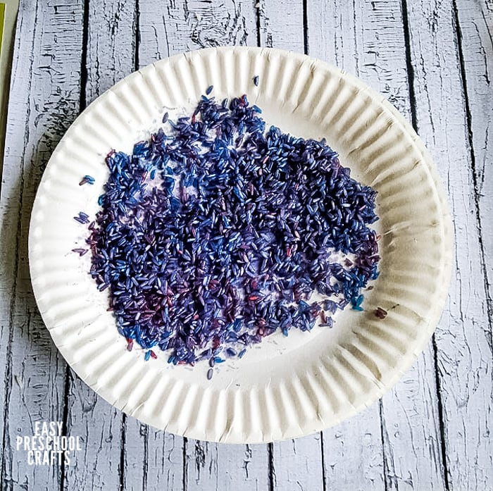 Colored rice on a plate